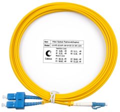 Комм. шнур оптический Cabeus Tight Buffer, Duplex LC/SC, OS2 9/125, LSZH, 7м, Ø 3мм, синий хвостовик, цвет: жёлтый