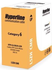 Кабель витая пара Hyperline, LSZH (нг(A)-HFLTx), U/UTP, кат. 6, проводник Ø 0,57мм, 305м, бухта, тип прокладки: внутри зданий, цвет: серый
