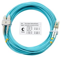 Комм. шнур оптический Cabeus Tight Buffer, Duplex LC/SC, OM3 50/125, LSZH, 20м, Ø 3мм, серый хвостовик, цвет: аква