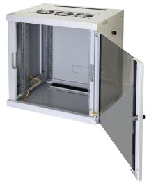 Шкаф телекоммуникационный настенный Eurolan F30, 19", 9U, 490х600х600 мм (ВхШхГ), дверь: стекло, разборный, цвет: светло-серый