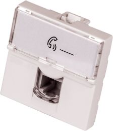 Вставка Lanmaster, 1х RJ11, 45х45 мм (ВхШ), плоская, шторки, с увеличенным окном маркировки, цвет: белый (LAN-SIP-23TEL-WH)