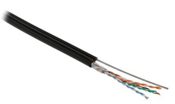 Кабель витая пара Hyperline, PE, U/UTP, кат. 5е, проводник Ø 0,51мм, 500м, катушка, тип прокладки: снаружи зданий, цвет: чёрный, (усиленный трос)