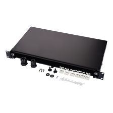 Комм. панель ВО Datarex, 1HU, портов: 48  выдвижная, прямая, орг-йзер: предустановлен, цвет: чёрный, без планок и адаптеров