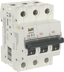 Автоматический выключатель IEK ARMAT, 3 модуль, D класс, 3P, 2А, 10кА, (AR-M10N-3-D002)