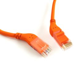 (Архив)Шнур комм. угловой Hyperline, кат. 6, неэкр., U/UTP, RJ45/RJ45, LSZH, AWG24 1м, оранжевый, правый/правый 45°