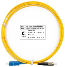 Комм. шнур оптический Cabeus Tight Buffer, Simplex FC/SC, OS2 9/125, LSZH, 2м, Ø 3мм, чёрный хвостовик, цвет: жёлтый