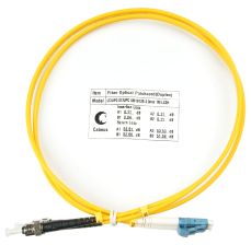 Комм. шнур оптический Cabeus Tight Buffer, Duplex LC/ST, OS2 9/125, LSZH, 1м, Ø 3мм, чёрный хвостовик, цвет: жёлтый