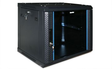(Архив)Шкаф телекоммуникационный настенный Hyperline TWFS, 19", 9U, 500х600х600 мм (ВхШхГ), дверь: стекло, разборный, цвет: чёрный