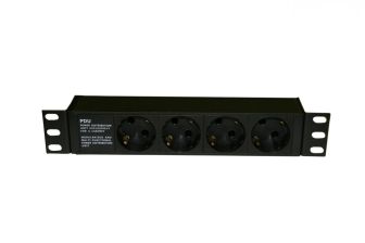 Блок розеток (PDU) Basic Hyperline SHE10, Schuko х4, 44х254х44,4 мм(ВхШхГ), 10А, 1ф, подкл IEC C14, чёрный