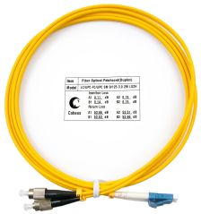 Комм. шнур оптический Cabeus Tight Buffer, Duplex LC/FC, OS2 9/125, LSZH, 2м, Ø 3мм, чёрный хвостовик, цвет: жёлтый