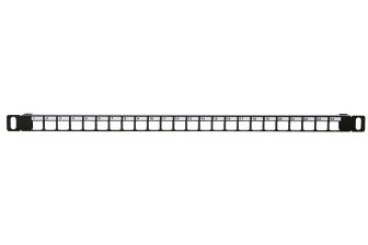 Комм. патч-панель наборная Eurolan, 19", 0,5HU, портов: 24 х keystone, кат. 5е-8, универсальная, неэкр., цвет: чёрный, с задним кабельным организаторо