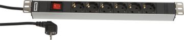БРП (PDU) Basic Hyperline, Schuko х 6, вход Schuko, шнур 2,5 м, 44мм, 1ф 16А, выключатель, чёрный