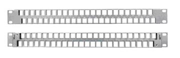 Комм. патч-панель наборная Hyperline, 19", 1HU, портов: 48 х keystone, кат. 5е-8, цвет: серый, (PPBLHD-19-48S-SH-RM)