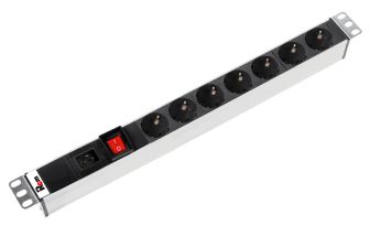 Блок силовых розеток Rem Rem-16, Schuko х 7, вход IEC 60320 C20, 45мм 16А, выключатель, алюминий, без шнура