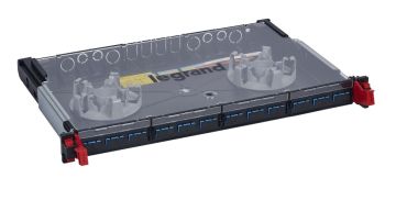 Полка Legrand LCS3, 2HU, портов: 24 SC (Duplex)Single mode выдвижная, прямая, цвет: чёрный