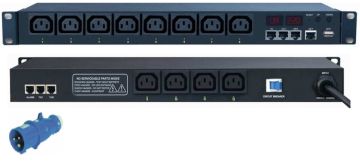 (Архив)Блок силовых розеток Hyperline, IEC 60320 С13 х 12, вход IEC 309 32A 2P+E, шнур 3 м, 482х216х44,4 мм (ВхШхГ), 32А, 19", чёрный