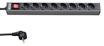 БРП (PDU) Basic Hyperline, Schuko х 8, вход Schuko, шнур 2,5 м, 44мм, 1ф 16А, выключатель