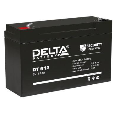 Аккумулятор для ИБП Delta Battery DT, 100х50х151 мм (ВхШхГ),  Необслуживаемый свинцово-кислотный,  6V/12 Ач, цвет: чёрный, (DT 612)