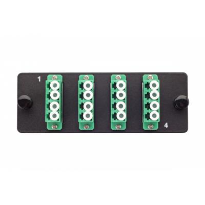 Планка Eurolan Q-SLOT, OM2 50/125, 4 х LC/APC, Quatro, предустановлено 4, для слотовых панелей, цвет адаптеров: зеленый, цвет: чёрный
