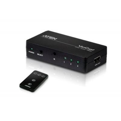 Переключатель KVM Aten, портов: 3 х HDMI (Type A), 22,4х51,2х96 мм (ВхШхГ), цвет: чёрный