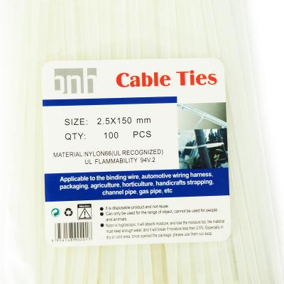 Стяжка кабельная BNH, неоткрывающаяся, 2,5 мм Ш, 150 мм Д, 100 шт, материал: нейлон, цвет: белый