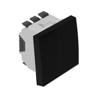 Проходной выключатель Efapel QUADRO 45, двухклавишный, без подсветки, 10А, 45х45 мм (ВхШ), цвет: чёрный матовый, кнопка (45159 SPM)