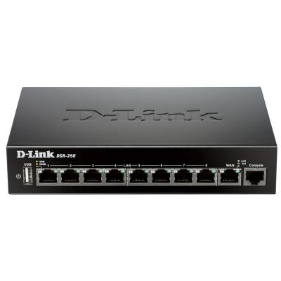 Маршрутизатор D-Link, DSR, портов: 10, LAN: 8, WAN: 1, скорость мб/с: 750, антенн: 2, USB: Да, 35х140х203 мм (ВхШхГ), цвет: чёрный, DSR-250/A4A
