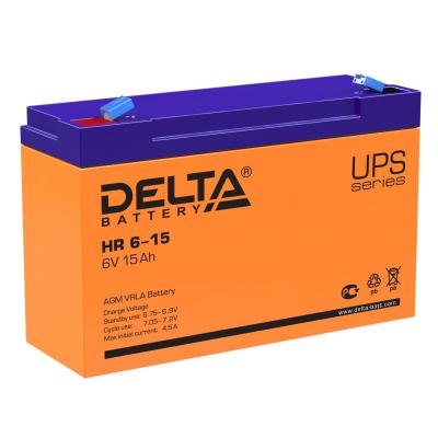 Аккумулятор для ИБП Delta Battery HR, 100х50х151 мм (ВхШхГ),  Необслуживаемый свинцово-кислотный,  6V/15 Ач, цвет: оранжевый, (HR 6-15)