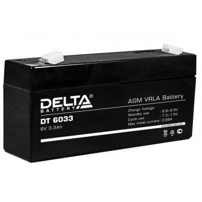 Аккумулятор для ИБП Delta Battery DT, 66х34х134 мм (ВхШхГ),  Необслуживаемый свинцово-кислотный,  6V/3,3 Ач, цвет: чёрный, (DT 6033)