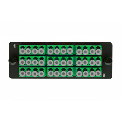 Планка Eurolan Q-SLOT, OM4 50/125, 9 х LC, Quatro, для слотовых панелей, цвет адаптеров: зеленый, монтажные шнуры, КДЗС, APC, цвет: чёрный