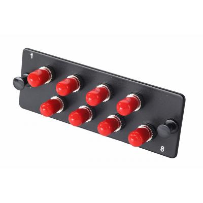 Планка Eurolan Q-SLOT, OM4 50/125, 8 х ST, Simplex, предустановлено 8, для слотовых панелей, цвет адаптеров: красный, монтажные шнуры, КДЗС, цвет: чёр