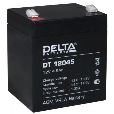 Аккумулятор для ИБП Delta Battery DT, 107х70х90 мм (ВхШхГ),  Необслуживаемый свинцово-кислотный,  12V/4,5 Ач, цвет: чёрный, (DT 12045)