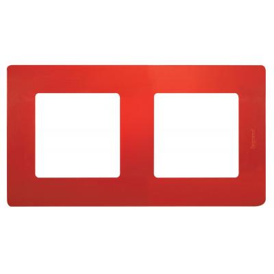 Рамка Legrand Etika, 2 поста, 86х157х10 мм (ВхШхГ), плоская, универсальный, цвет: красный (LEG.672532)