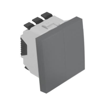 Проходной выключатель Efapel QUADRO 45, двухклавишный, без подсветки, 10А, 45х45 мм (ВхШ), цвет: алюминий, кнопка (45159 SAL)