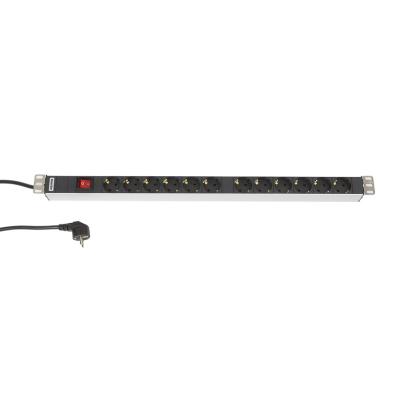 PDU Basic Hyperline, Schuko х 12, вход Schuko, шнур 2,5 м, 736мм 16А, выключатель, чёрный