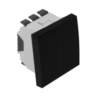 Выключатель-кнопка Efapel QUADRO 45, двухклавишный, без подсветки, 10А, 45х45 мм (ВхШ), цвет: чёрный матовый, 2 модуля (45156 SPM)