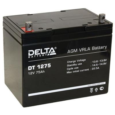 Аккумулятор для ИБП Delta Battery DT, 213х169х259 мм (ВхШхГ),  Необслуживаемый свинцово-кислотный,  12V/75 Ач, цвет: чёрный, (DT 1275)